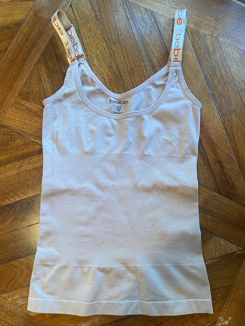 bebe Y2K Beige Logo-Trim Ribbed Camisole Stretchy Undershirt Workout Size XL